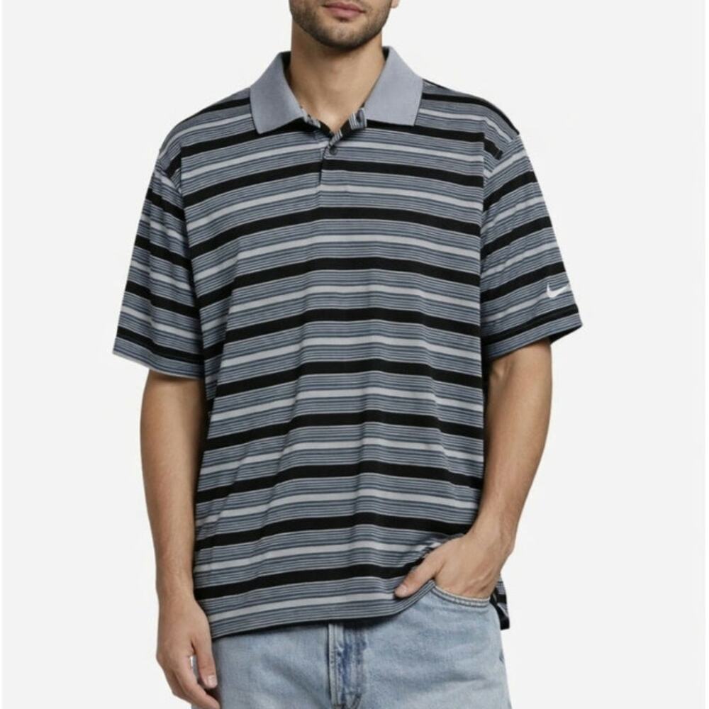 Nike Golf Tour Performance Polo Mens Size XXL Dri-Fit Striped Gray Sporty Casual